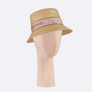 Replica Dior Unisex CD Dioresort Small Brim Hat Natural Straw Pink Band 2