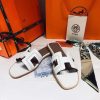Replica Hermes Women Oran Sandal in Box Calfskin with Iconic “H” Cut-Out-White