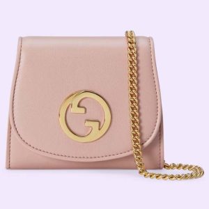 Replica Gucci Women GG Blondie Medium Chain Wallet Pink Leather Round Interlocking G 2