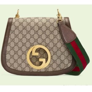 Replica Gucci Women GG Blondie Medium Shoulder Bag Beige Ebony GG Supreme Canvas 2