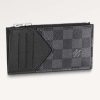 Replica Louis Vuitton LV Unisex Coin Card Holder Damier Graphite Coated Canvas Cowhide Leather
