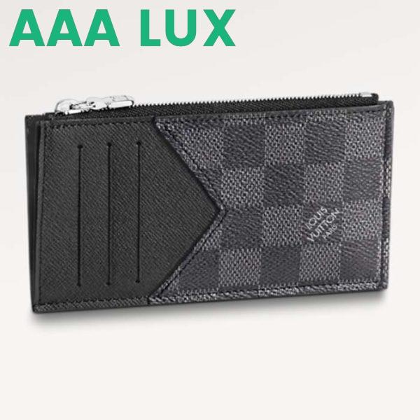 Replica Louis Vuitton LV Unisex Coin Card Holder Damier Graphite Coated Canvas Cowhide Leather 2