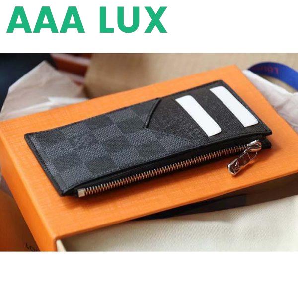 Replica Louis Vuitton LV Unisex Coin Card Holder Damier Graphite Coated Canvas Cowhide Leather 3