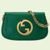 Replica Gucci Women GG Blondie Shoulder Bag Emerald Green Leather Round Interlocking G