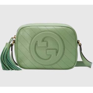 Replica Gucci Women GG Blondie Small Shoulder Bag Green Leather Zipper Closure 2
