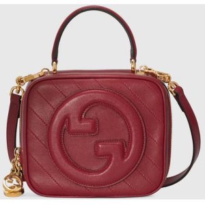 Replica Gucci Women GG Blondie Top Handle Bag Red Leather Round Interlocking G