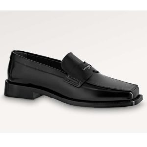Replica Louis Vuitton LV Unisex Connelly Flat Loafer Black Glazed Calf Leather Outsole