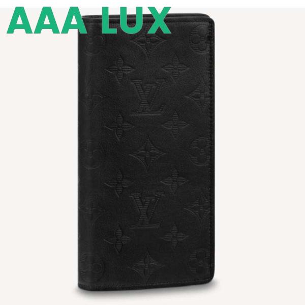 Replica Louis Vuitton LV Unisex Brazza Wallet Black Monogram Shadow Calf Leather 2