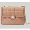Replica Gucci Women GG Deco Small Shoulder Bag Rose Beige Quilted Leather