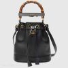 Replica Gucci Women GG Diana Mini Bucket Bag Black Leather Double G