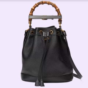 Replica Gucci Women GG Diana Small Bucket Bag Black Leather Double G