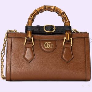 Replica Gucci Women GG Diana Small Shoulder Bag Brown Leather Double G 2