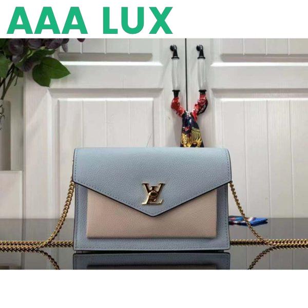 Replica Louis Vuitton LV Women Mylockme Chain Pochette Bleu Nuage Blue Calf Leather 3