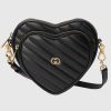 Replica Gucci Women GG Interlocking G Mini Heart Shoulder Bag Black Diagonal Matelassé Leather