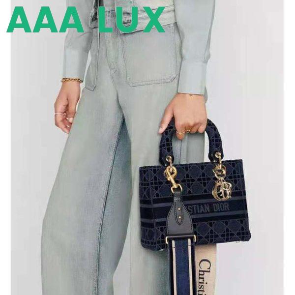 Replica Dior Women Medium Lady D-Lite Bag Blue Cannage Embroidered Velvet 9
