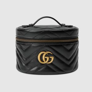 Replica Gucci Women GG Marmont Cosmetic Case Black Matelassé Chevron Leather 2