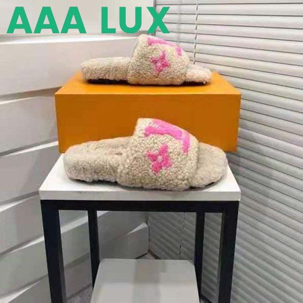 Replica Louis Vuitton LV Women Paseo Flat Comfort Mule Beige Shearling LV Initials Monogram Flowers 10