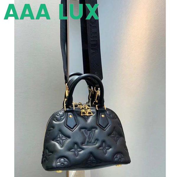Replica Louis Vuitton LV Women Alma BB Handbag Black Quilted Embroidered Smooth Calf Leather 3