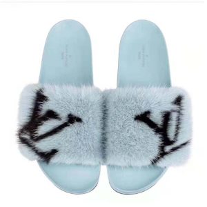 Replica Louis Vuitton LV Women Furry Sandals in Mink Hair Leather-Blue