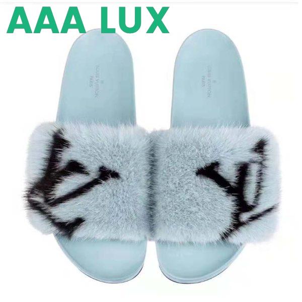 Replica Louis Vuitton LV Women Furry Sandals in Mink Hair Leather-Blue 2