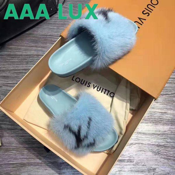 Replica Louis Vuitton LV Women Furry Sandals in Mink Hair Leather-Blue 4