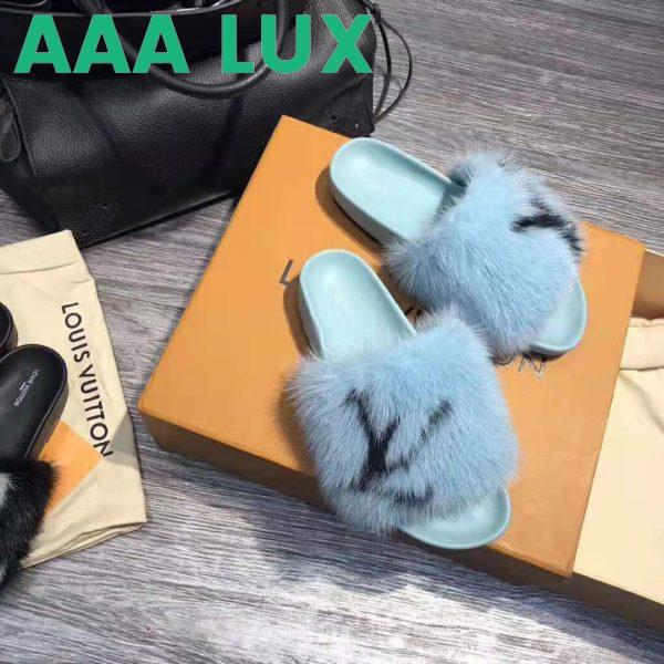 Replica Louis Vuitton LV Women Furry Sandals in Mink Hair Leather-Blue 5