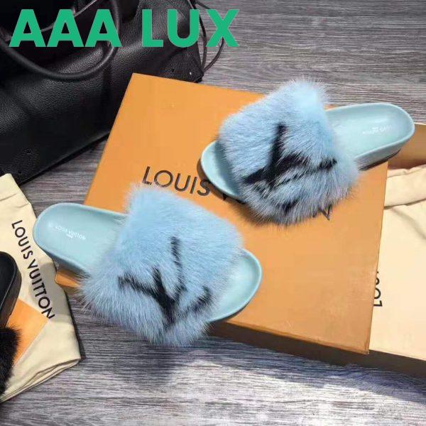 Replica Louis Vuitton LV Women Furry Sandals in Mink Hair Leather-Blue 7