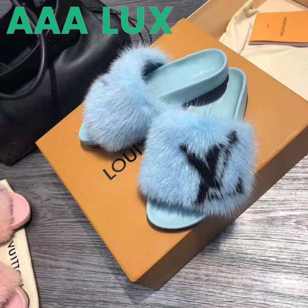 Replica Louis Vuitton LV Women Furry Sandals in Mink Hair Leather-Blue 8