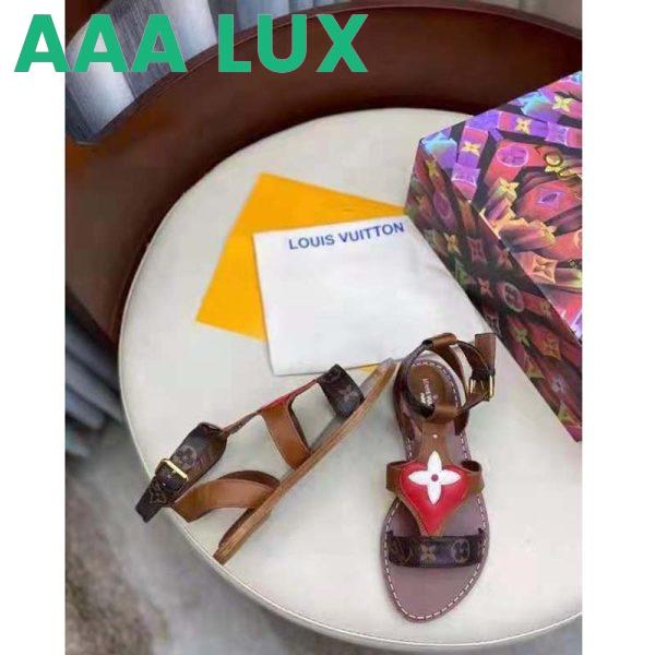 Replica Louis Vuitton LV Women Game On Playful Flat Sandal Cognac Brown Calf Leather Monogram Canvas 9