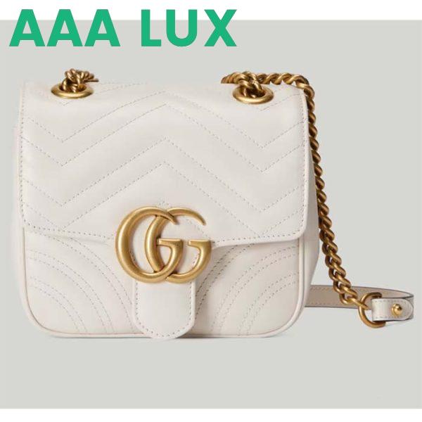 Replica Gucci Women GG Marmont Matelassé Mini Shoulder Bag White Chevron Leather