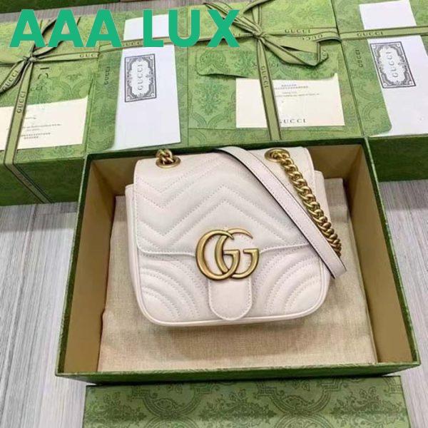 Replica Gucci Women GG Marmont Matelassé Mini Shoulder Bag White Chevron Leather 4