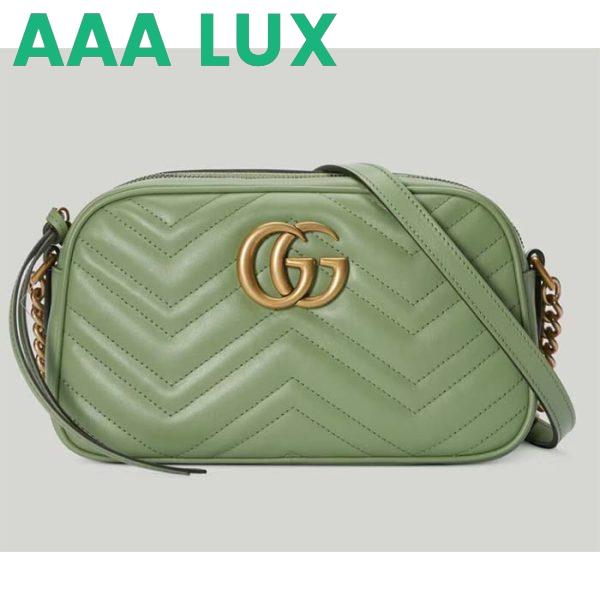 Replica Gucci Women GG Marmont Matelassé Shoulder Bag Sage Green Chevron Leather
