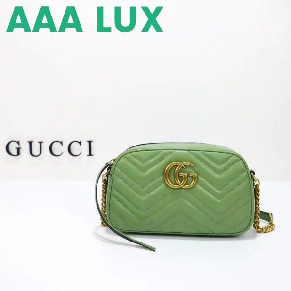 Replica Gucci Women GG Marmont Matelassé Shoulder Bag Sage Green Chevron Leather 3