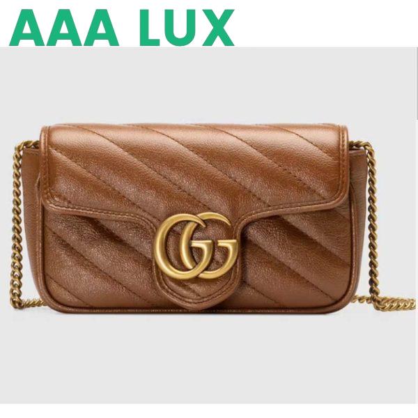 Replica Gucci Women GG Marmont Matelassé Super Mini Bag Brown Leather Double G