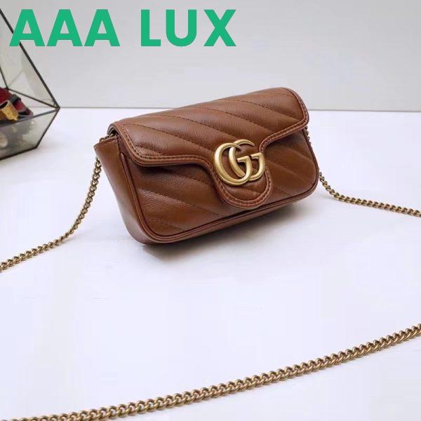 Replica Gucci Women GG Marmont Matelassé Super Mini Bag Brown Leather Double G 4