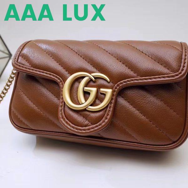 Replica Gucci Women GG Marmont Matelassé Super Mini Bag Brown Leather Double G 5