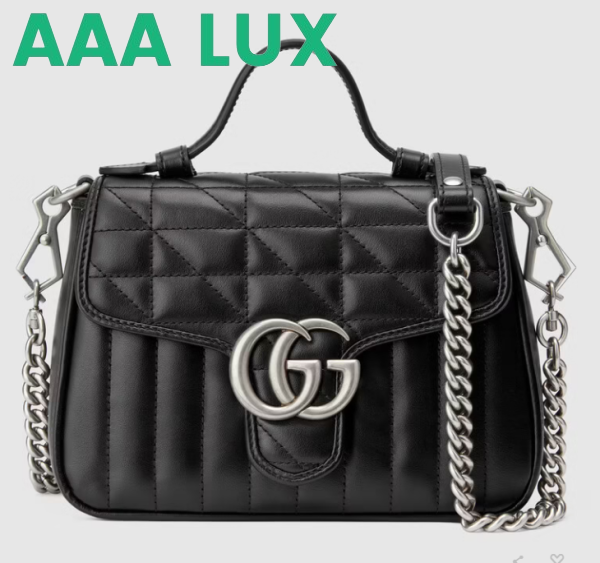 Replica Gucci Women GG Marmont Mini Top Handle Bag Black Matelassé Leather 2
