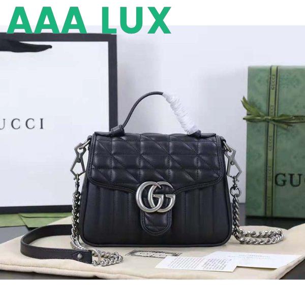 Replica Gucci Women GG Marmont Mini Top Handle Bag Black Matelassé Leather 3