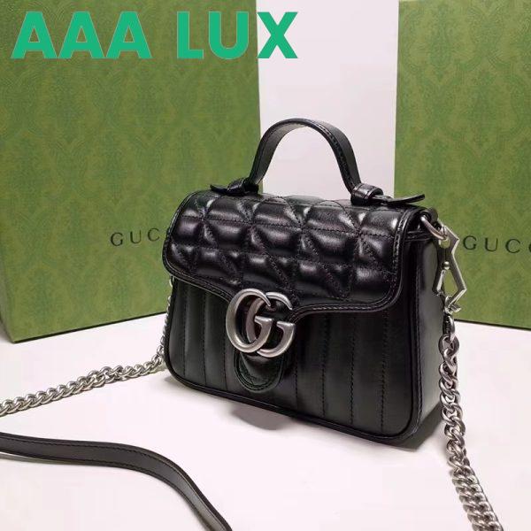 Replica Gucci Women GG Marmont Mini Top Handle Bag Black Matelassé Leather Double G 4