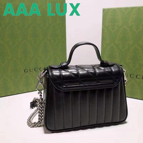 Replica Gucci Women GG Marmont Mini Top Handle Bag Black Matelassé Leather Double G 5