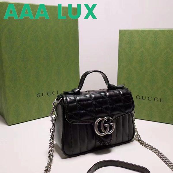 Replica Gucci Women GG Marmont Mini Top Handle Bag Black Matelassé Leather Double G 6