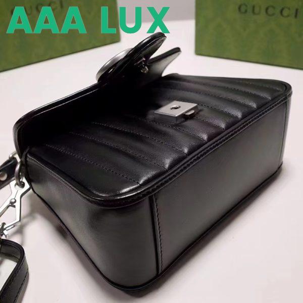 Replica Gucci Women GG Marmont Mini Top Handle Bag Black Matelassé Leather Double G 7