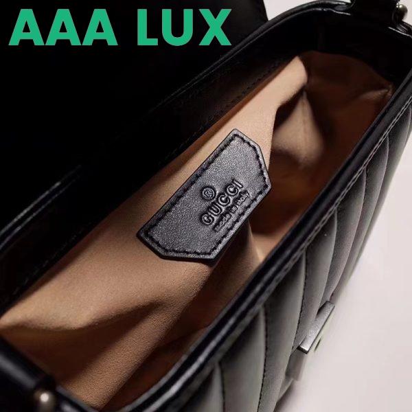 Replica Gucci Women GG Marmont Mini Top Handle Bag Black Matelassé Leather Double G 10