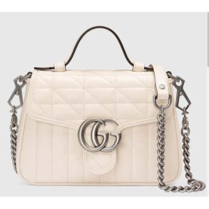 Replica Gucci Women GG Marmont Mini Top Handle Bag White Matelassé Leather 2