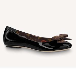 Replica Louis Vuitton LV Women Popi Flat Ballerina Black Patent Calf Leather Monogram Nylon Bow 2