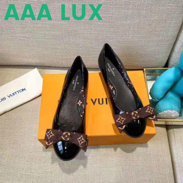Replica Louis Vuitton LV Women Popi Flat Ballerina Black Patent Calf Leather Monogram Nylon Bow 4