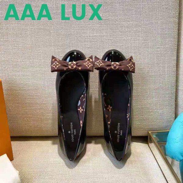 Replica Louis Vuitton LV Women Popi Flat Ballerina Black Patent Calf Leather Monogram Nylon Bow 5