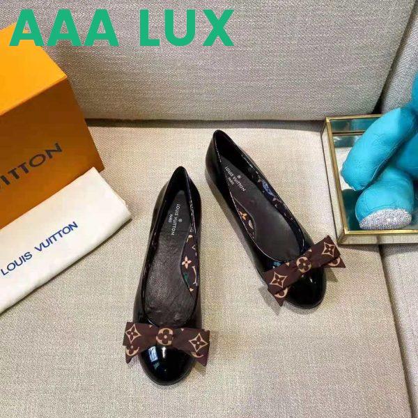 Replica Louis Vuitton LV Women Popi Flat Ballerina Black Patent Calf Leather Monogram Nylon Bow 6