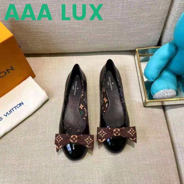 Replica Louis Vuitton LV Women Popi Flat Ballerina Black Patent Calf Leather Monogram Nylon Bow 7