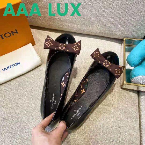 Replica Louis Vuitton LV Women Popi Flat Ballerina Black Patent Calf Leather Monogram Nylon Bow 8